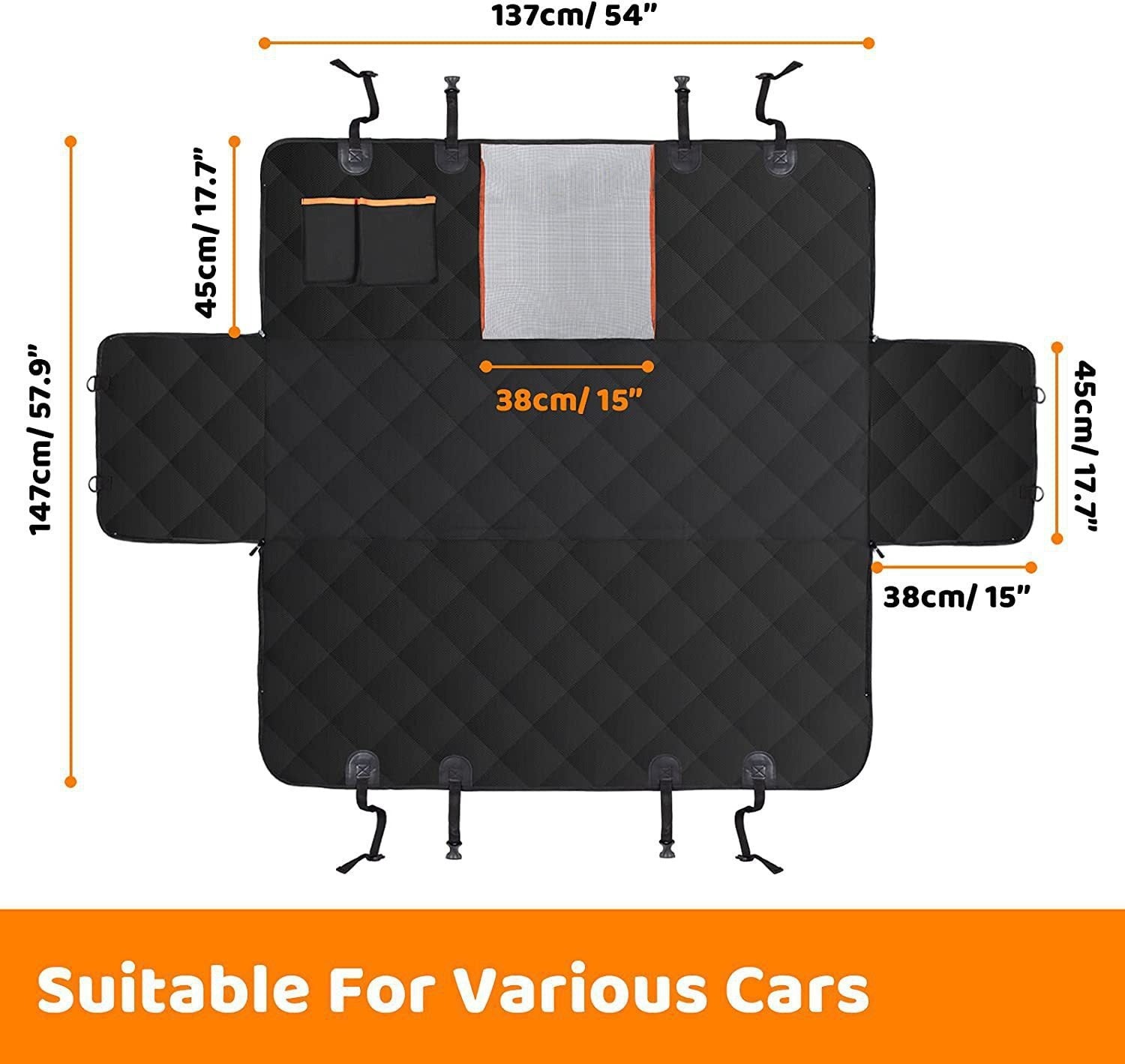 6-in-1 Waterproof Dog Car Seat Cover with Hard Bottom - Hammock, Seat Extender & Picnic Blanket