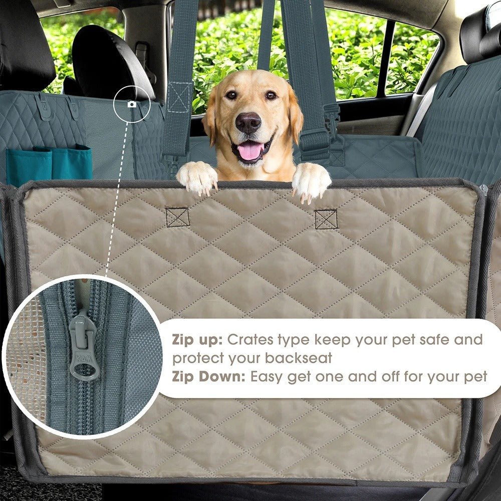 6-in-1 Waterproof Dog Car Seat Cover with Hard Bottom - Hammock, Seat Extender & Picnic Blanket
