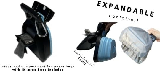 Portable Pet Waste Scooper with Expandable Container with Built-in Bag Dispenser & Convenient Clip-on Design
