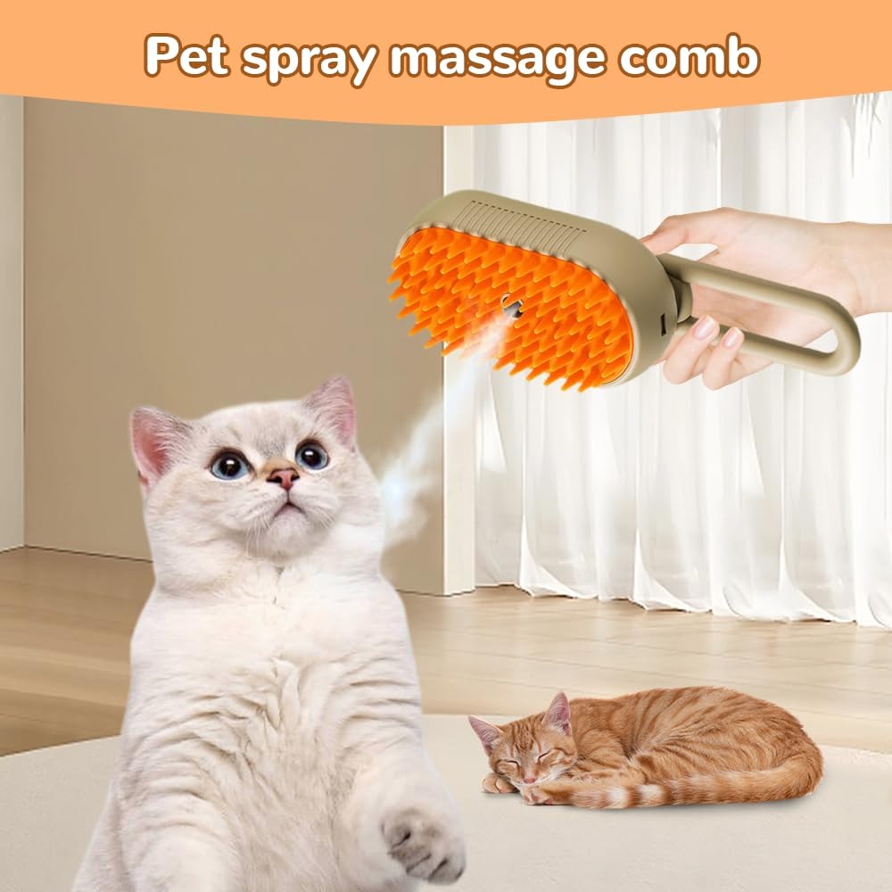 3-in-1 Pet Grooming Brush with Built-in Spray & Hair Collection - Detangles, Cleans, and Massages