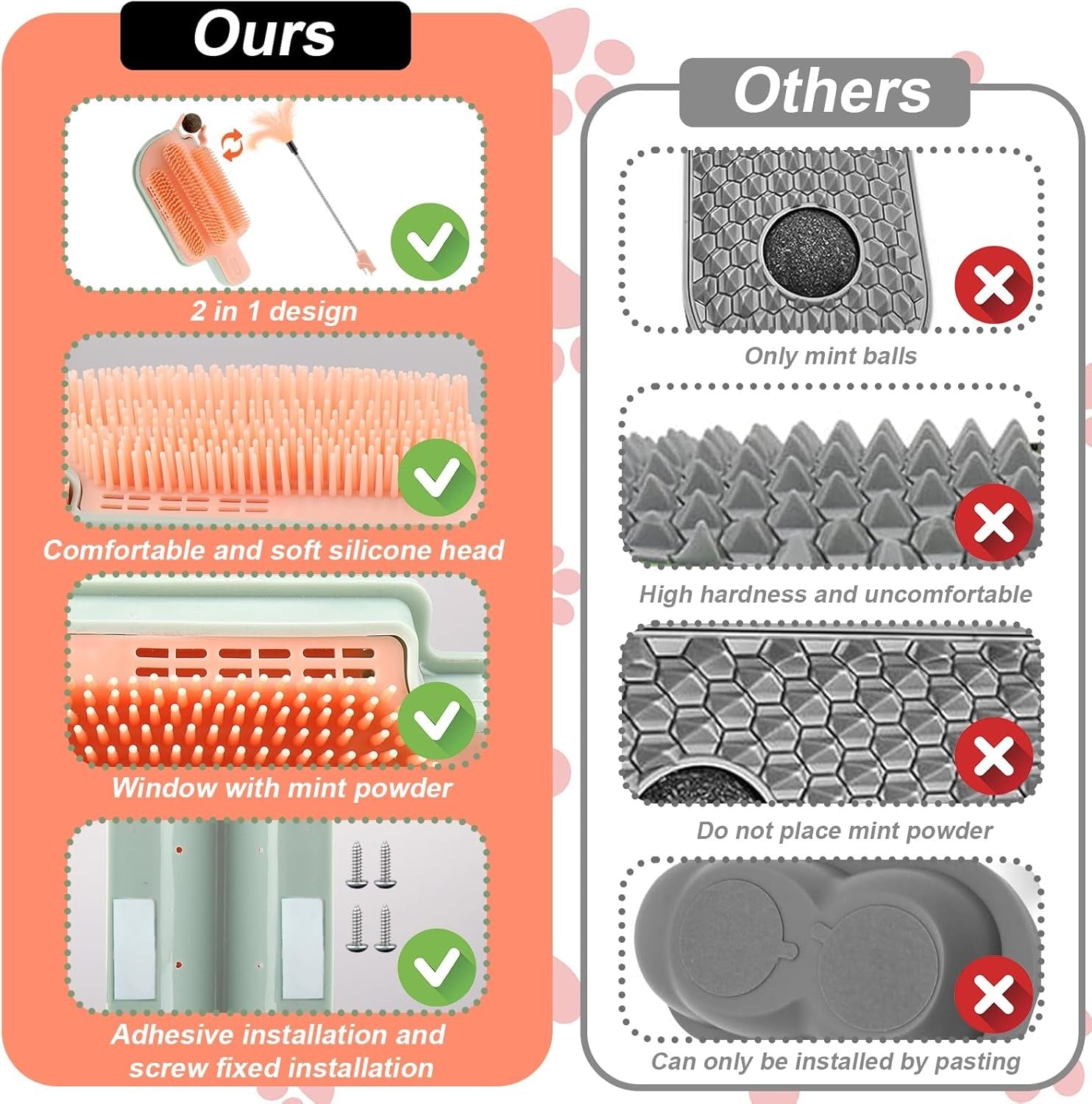 4-in-1 Cat Wall Scratcher with Catnip – Grooming, Massaging, and Teasing Toy