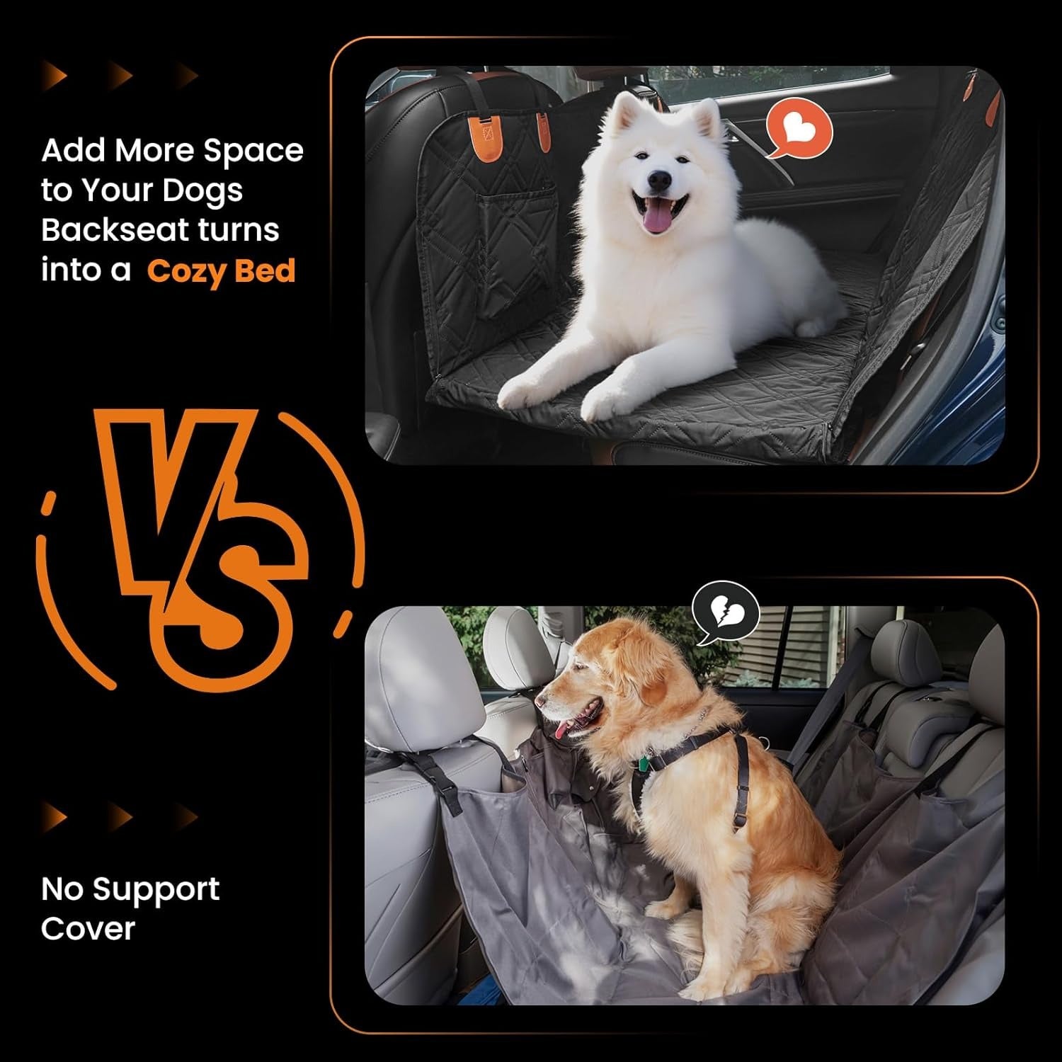 6-in-1 Waterproof Dog Car Seat Cover with Hard Bottom - Hammock, Seat Extender & Picnic Blanket