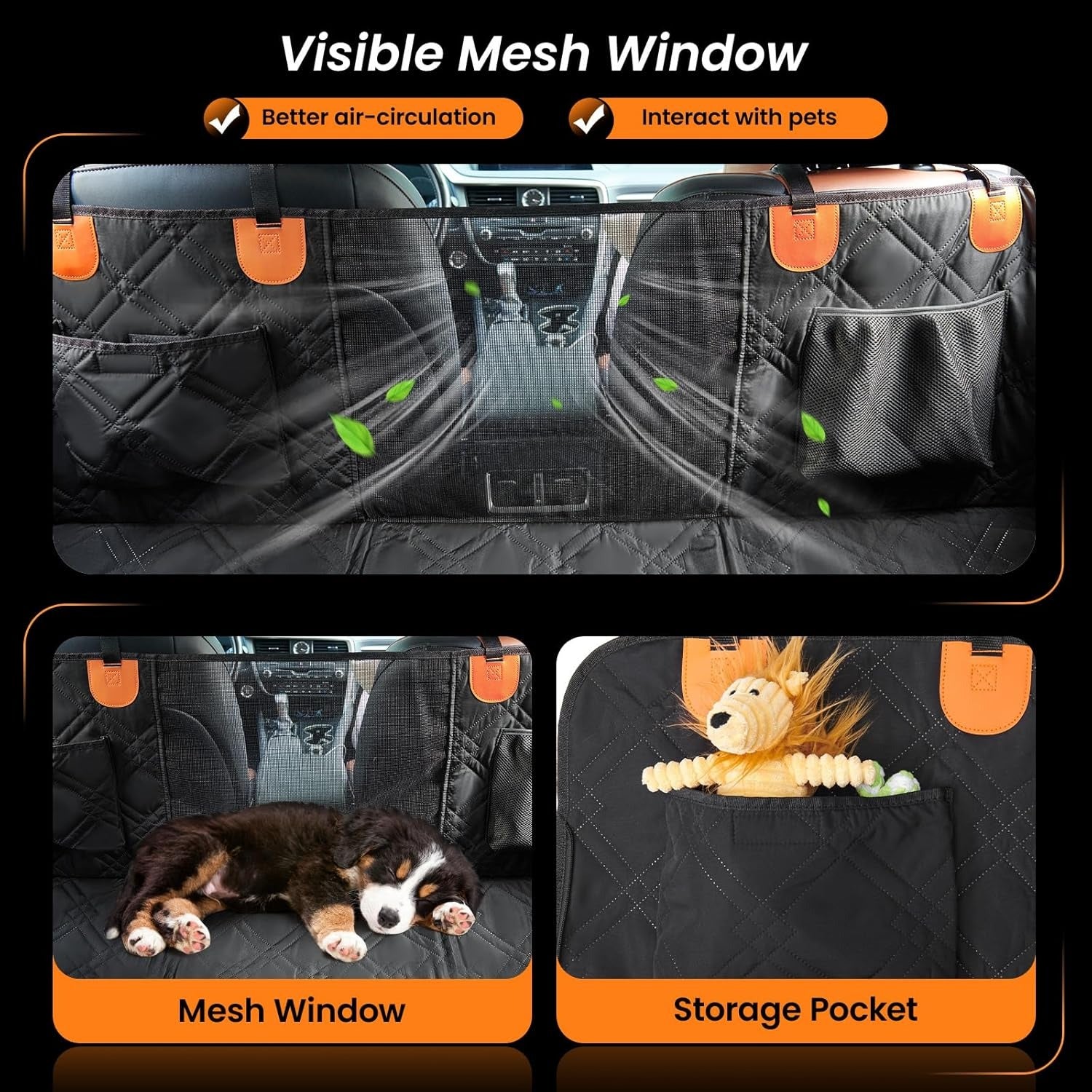 6-in-1 Waterproof Dog Car Seat Cover with Hard Bottom - Hammock, Seat Extender & Picnic Blanket