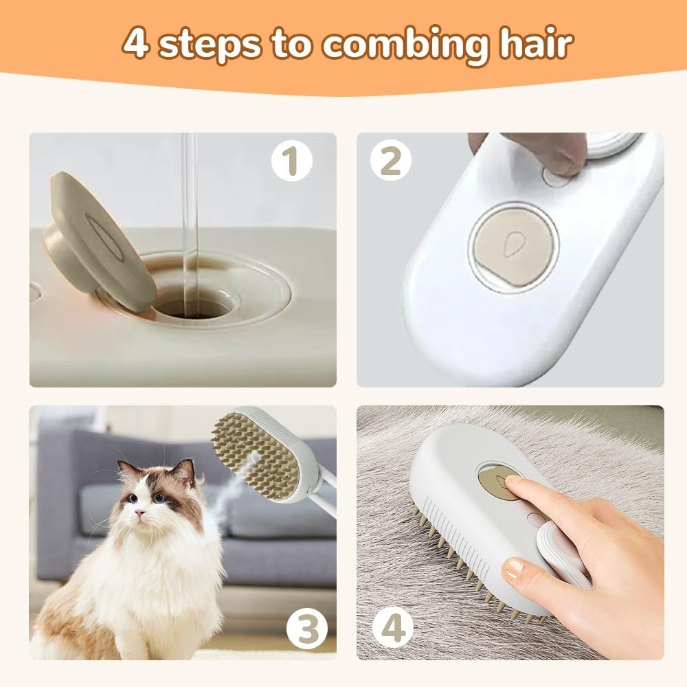 3-in-1 Pet Grooming Brush with Built-in Spray & Hair Collection - Detangles, Cleans, and Massages