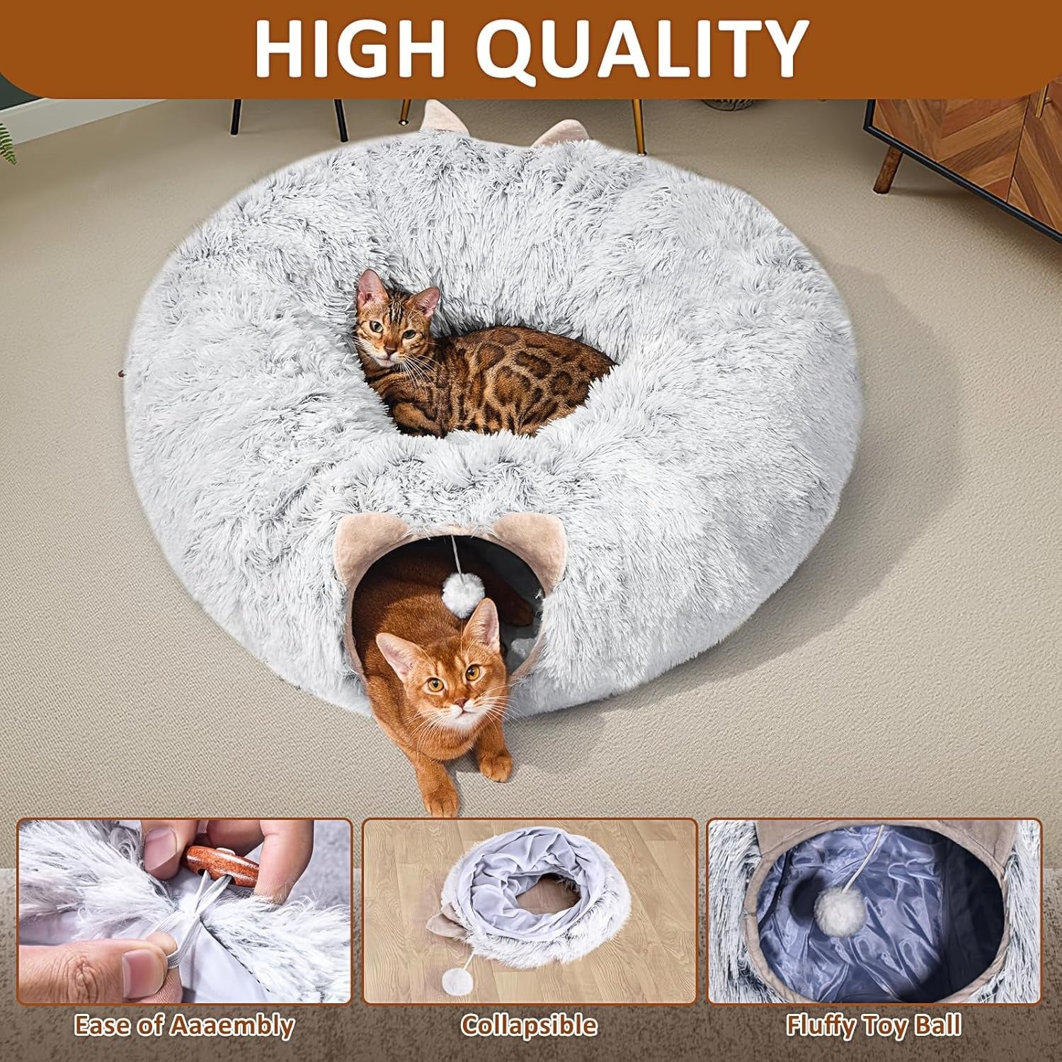 Comfy Donut Tunnel Bed for Cats - Plush, Spacious, and Fun