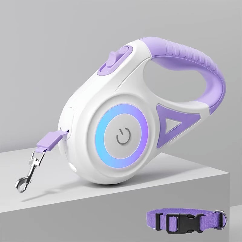 LED Dog Leash with RGB Light Ring & Built-in Flashlight for Night Walks