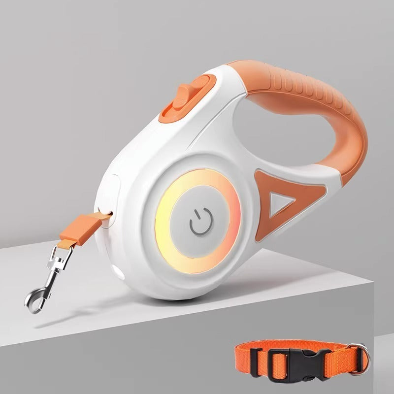 LED Dog Leash with RGB Light Ring & Built-in Flashlight for Night Walks