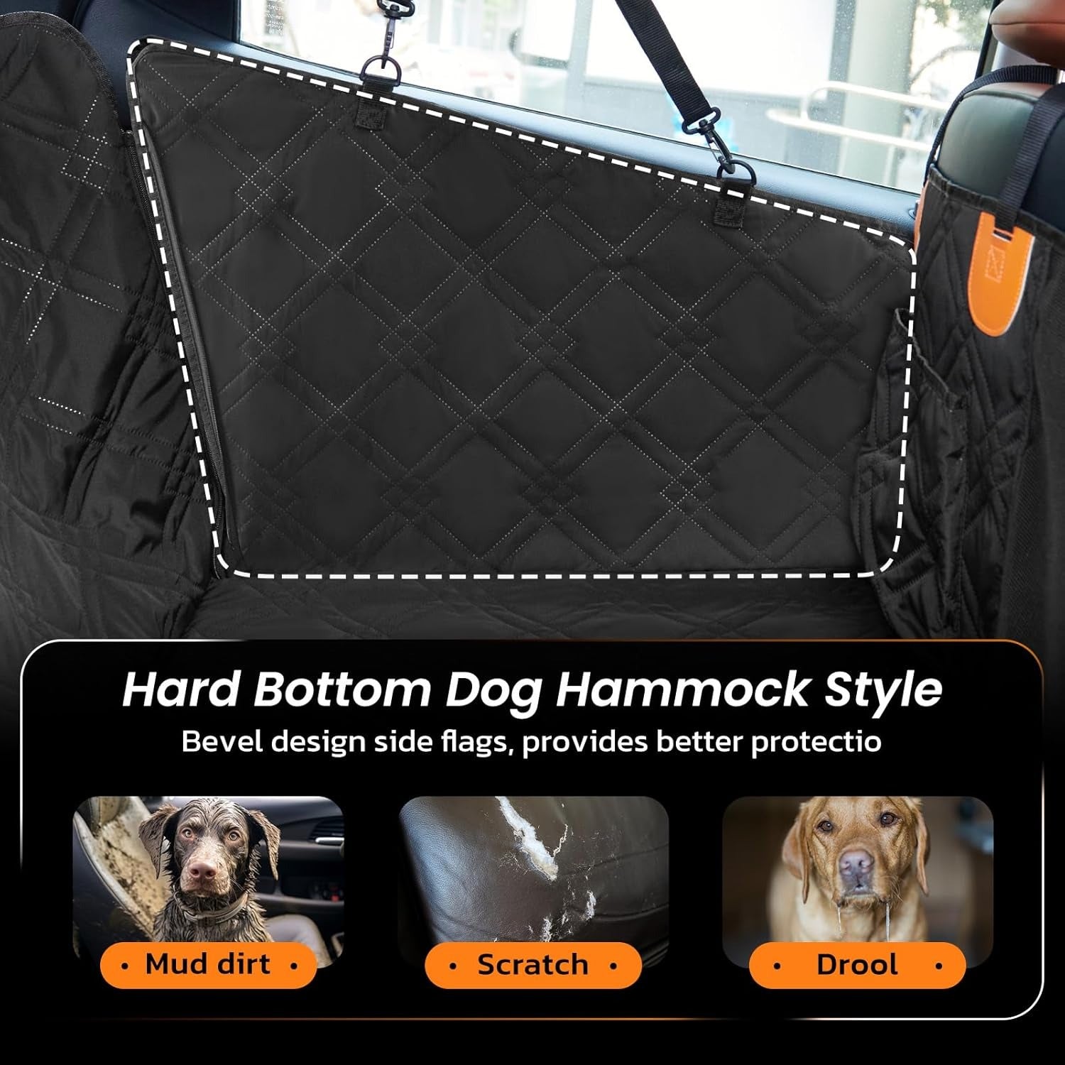 6-in-1 Waterproof Dog Car Seat Cover with Hard Bottom - Hammock, Seat Extender & Picnic Blanket