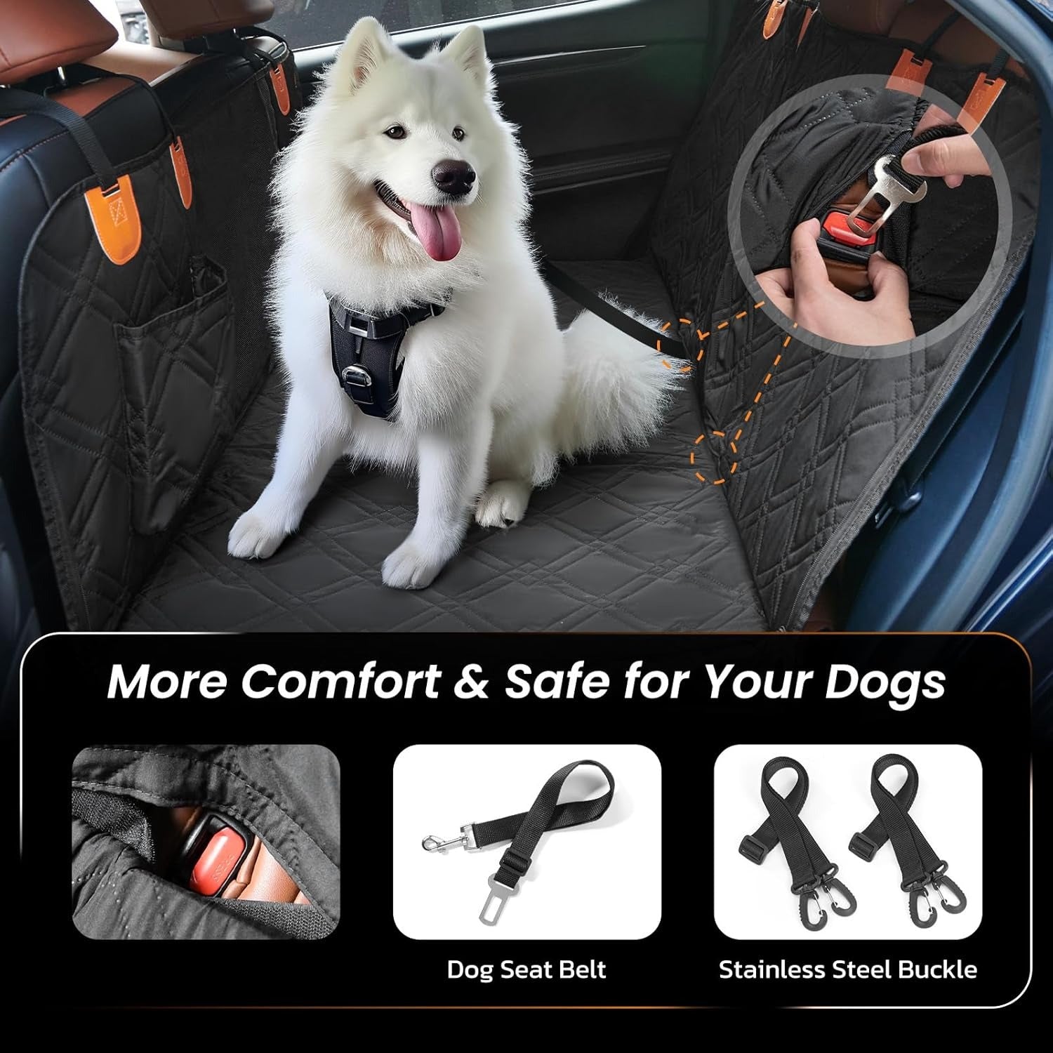 6-in-1 Waterproof Dog Car Seat Cover with Hard Bottom - Hammock, Seat Extender & Picnic Blanket