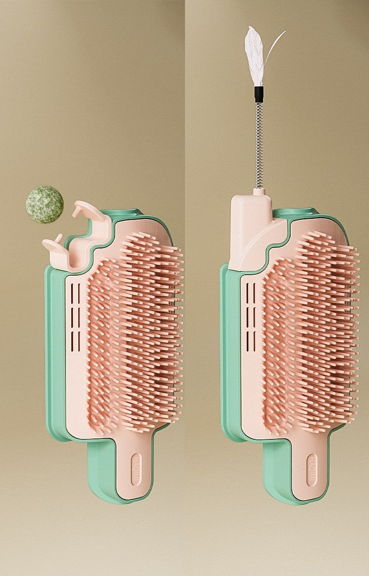 Versatile 4-in-1 cat toy with a wall-mounted scratcher for grooming and play.