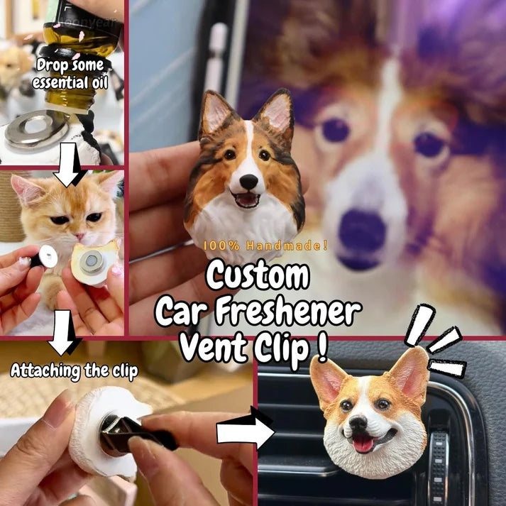 Custom 3D Pet Head Mold Car Vent Clip – Handmade, Personalized Air Freshener