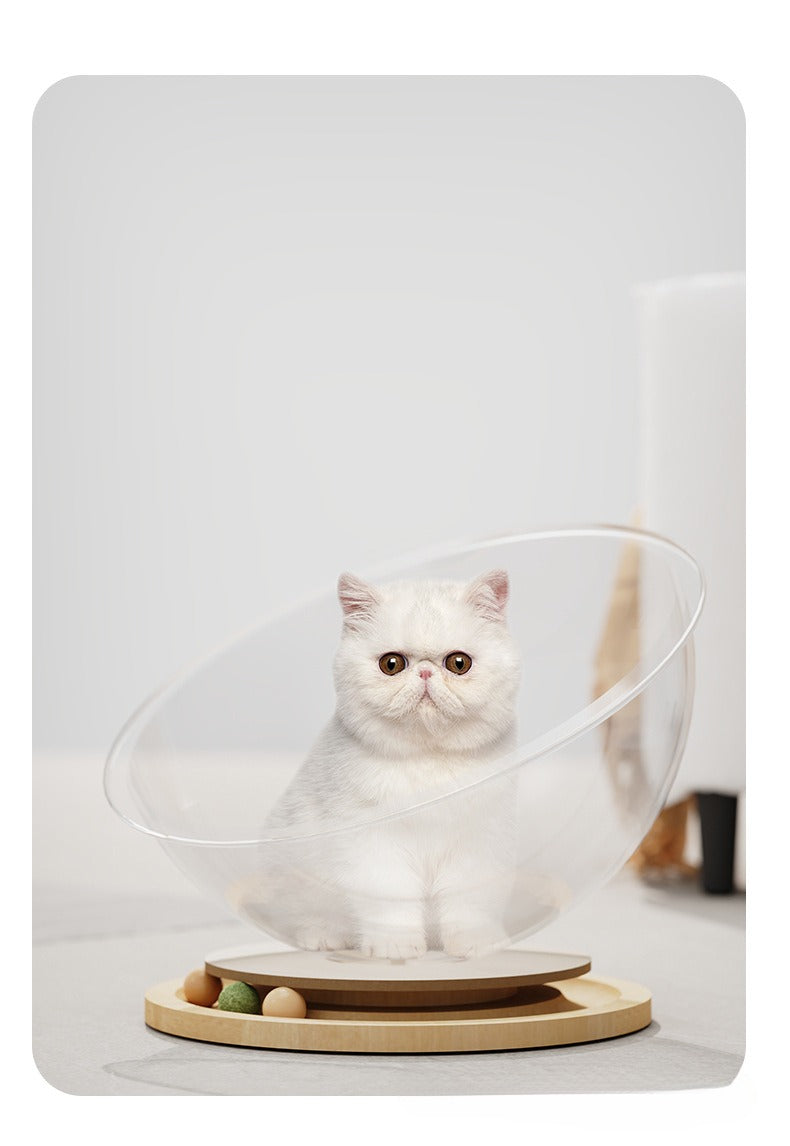 Space Capsule Cat Bed with Interactive Turntable and Mint Ball