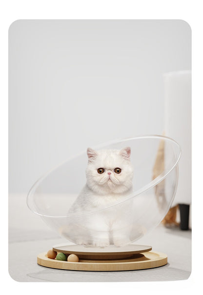 Space Capsule Cat Bed with Interactive Turntable and Mint Ball