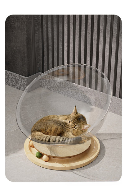 Space Capsule Cat Bed with Interactive Turntable and Mint Ball