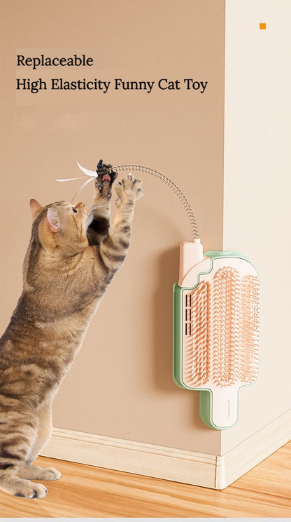 4-in-1 Cat Wall Scratcher with Catnip – Grooming, Massaging, and Teasing Toy