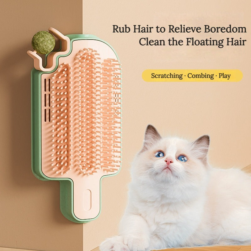 4-in-1 Cat Wall Scratcher with Catnip – Grooming, Massaging, and Teasing Toy