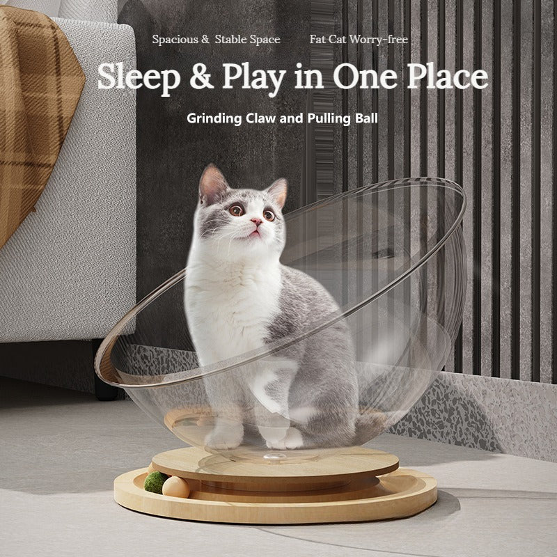 Space Capsule Cat Bed with Interactive Turntable and Mint Ball