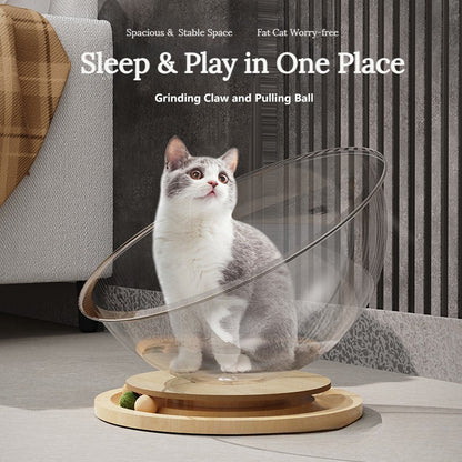 Space Capsule Cat Bed with Interactive Turntable and Mint Ball