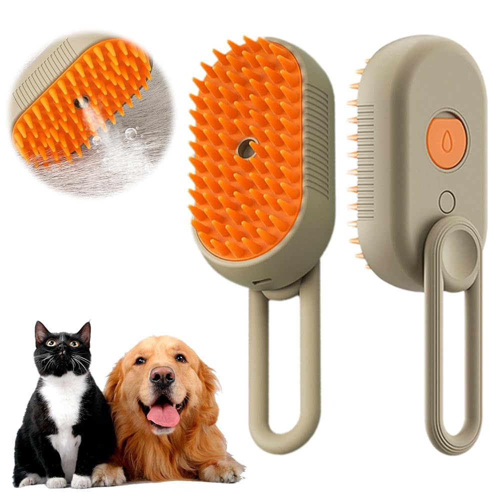 3-in-1 Pet Grooming Brush with Built-in Spray &amp; Hair Collection - Detangles, Cleans, and Massages