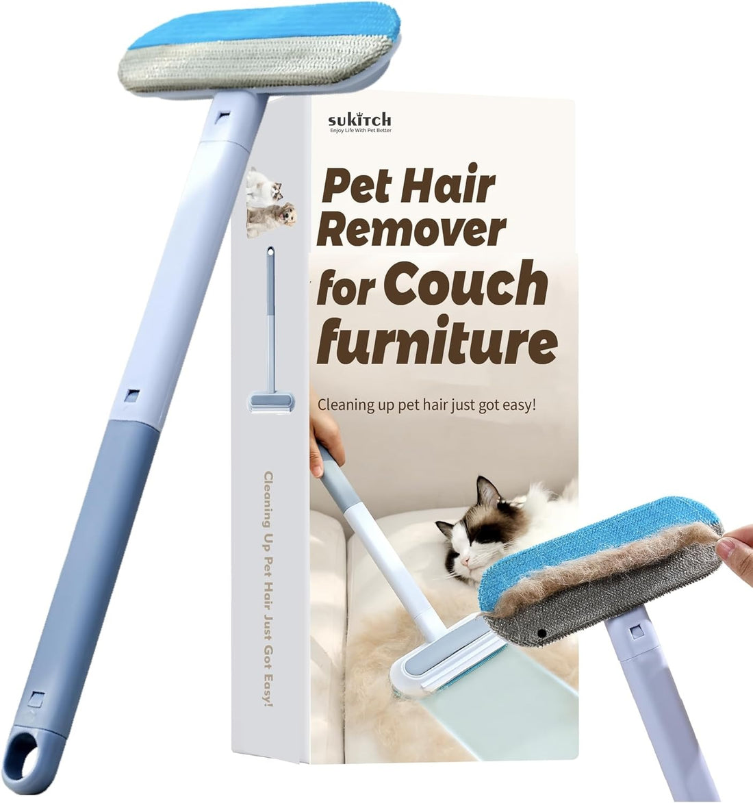 Multi-Surface Pet Hair Remover with Dual-Sided Brush - Effortless Fur Collection for Carpets, Sofas, and Clothes