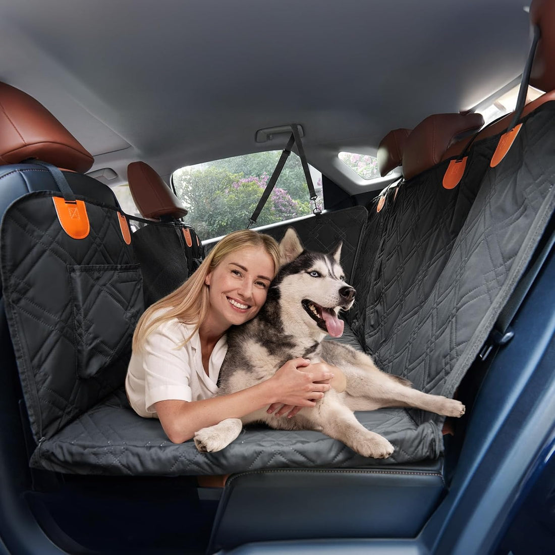 6-in-1 Waterproof Dog Car Seat Cover with Hard Bottom - Hammock, Seat Extender &amp; Picnic Blanket
