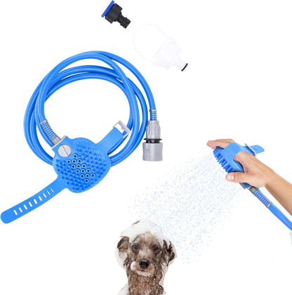 All-in-One Pet Bathing Scrubber with Built-in Brush and Adjustable Water Flow