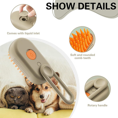 3-in-1 Pet Grooming Brush with Built-in Spray &amp; Hair Collection - Detangles, Cleans, and Massages