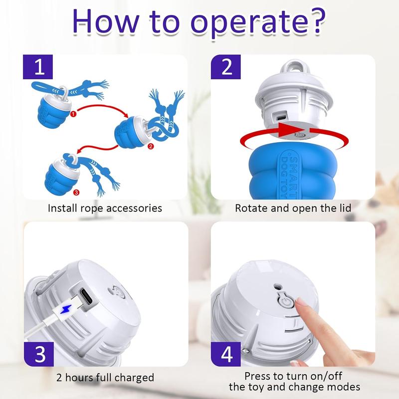 Interactive USB Rechargeable Gyro with RopeSmart Dog Toy -Sound-Enhanced Fun