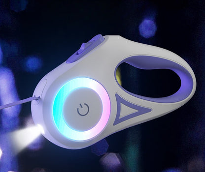 LED Dog Leash with RGB Light Ring &amp; Built-in Flashlight for Night Walks