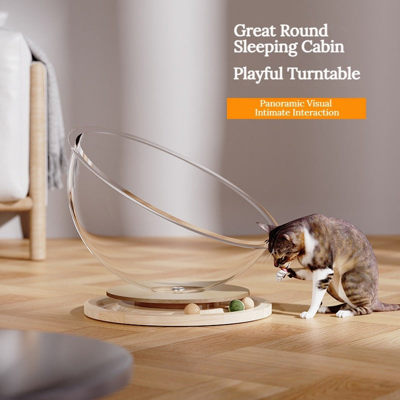 Space Capsule Cat Bed with Interactive Turntable and Mint Ball