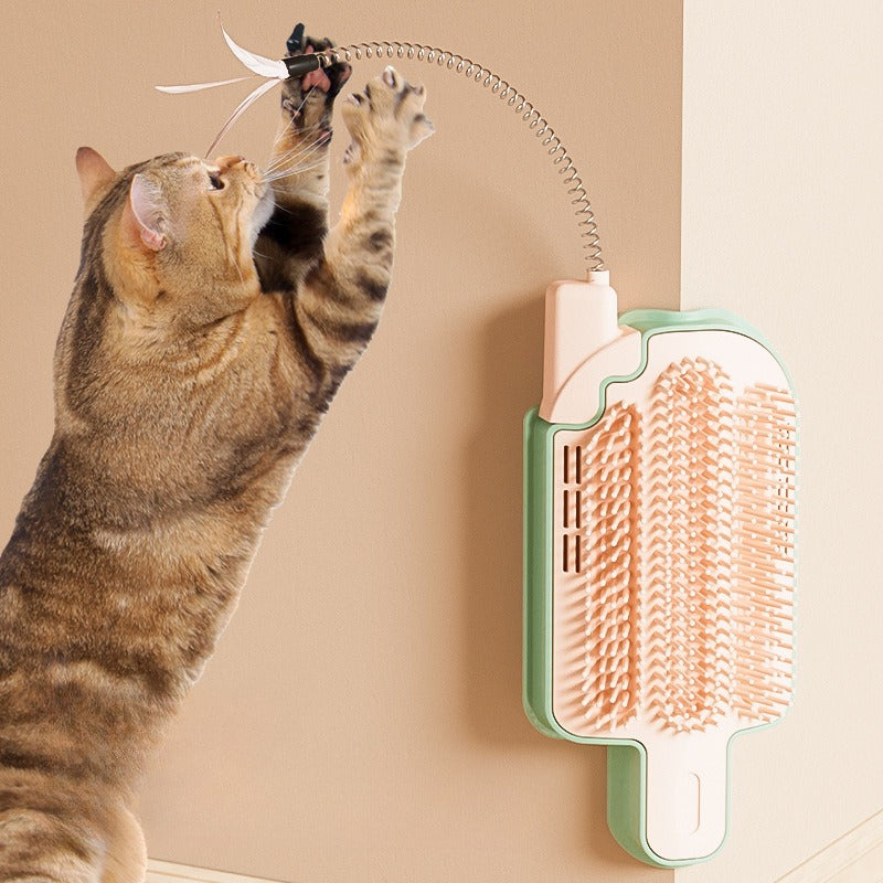 4-in-1 cat wall scratcher with catnip, perfect for grooming, massaging, and teasing your cat.