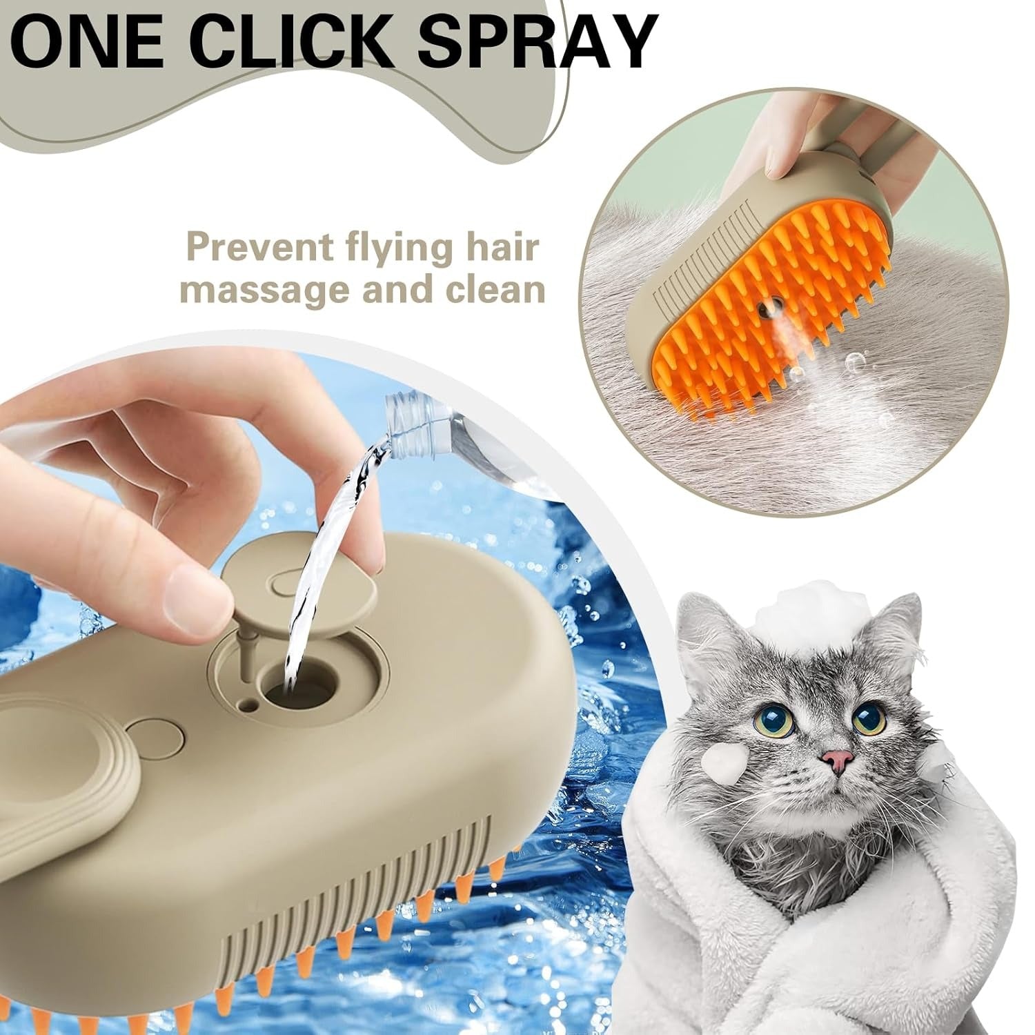 3-in-1 Pet Grooming Brush with Built-in Spray &amp; Hair Collection - Detangles, Cleans, and Massages
