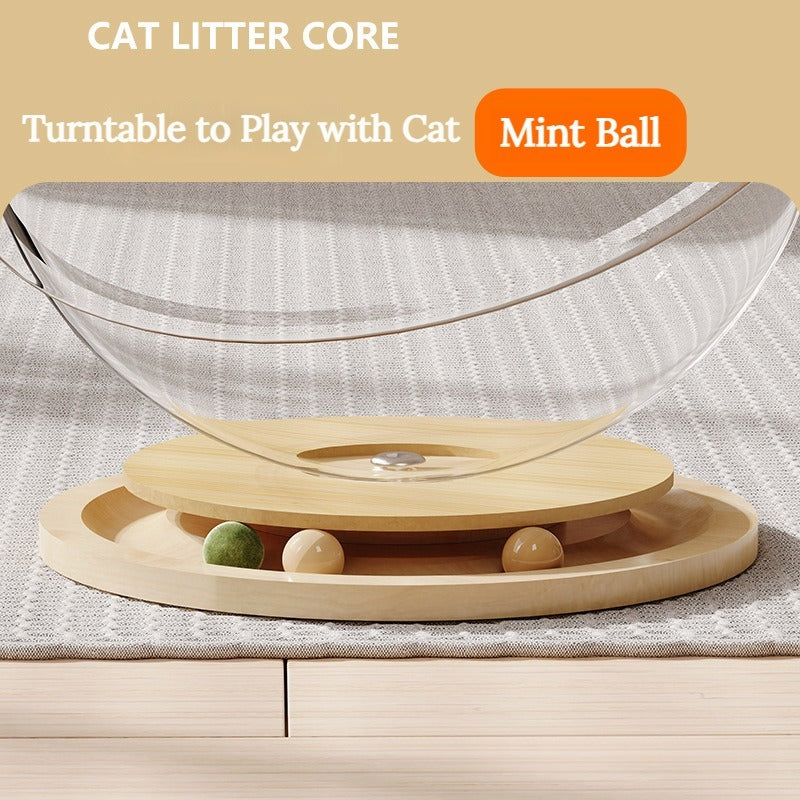 Space Capsule Cat Bed with Interactive Turntable and Mint Ball
