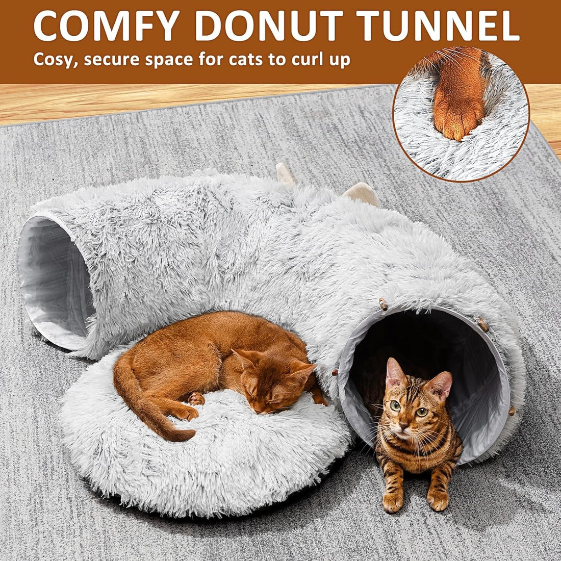 Comfy Donut Tunnel Bed for Cats - Plush, Spacious, and Fun