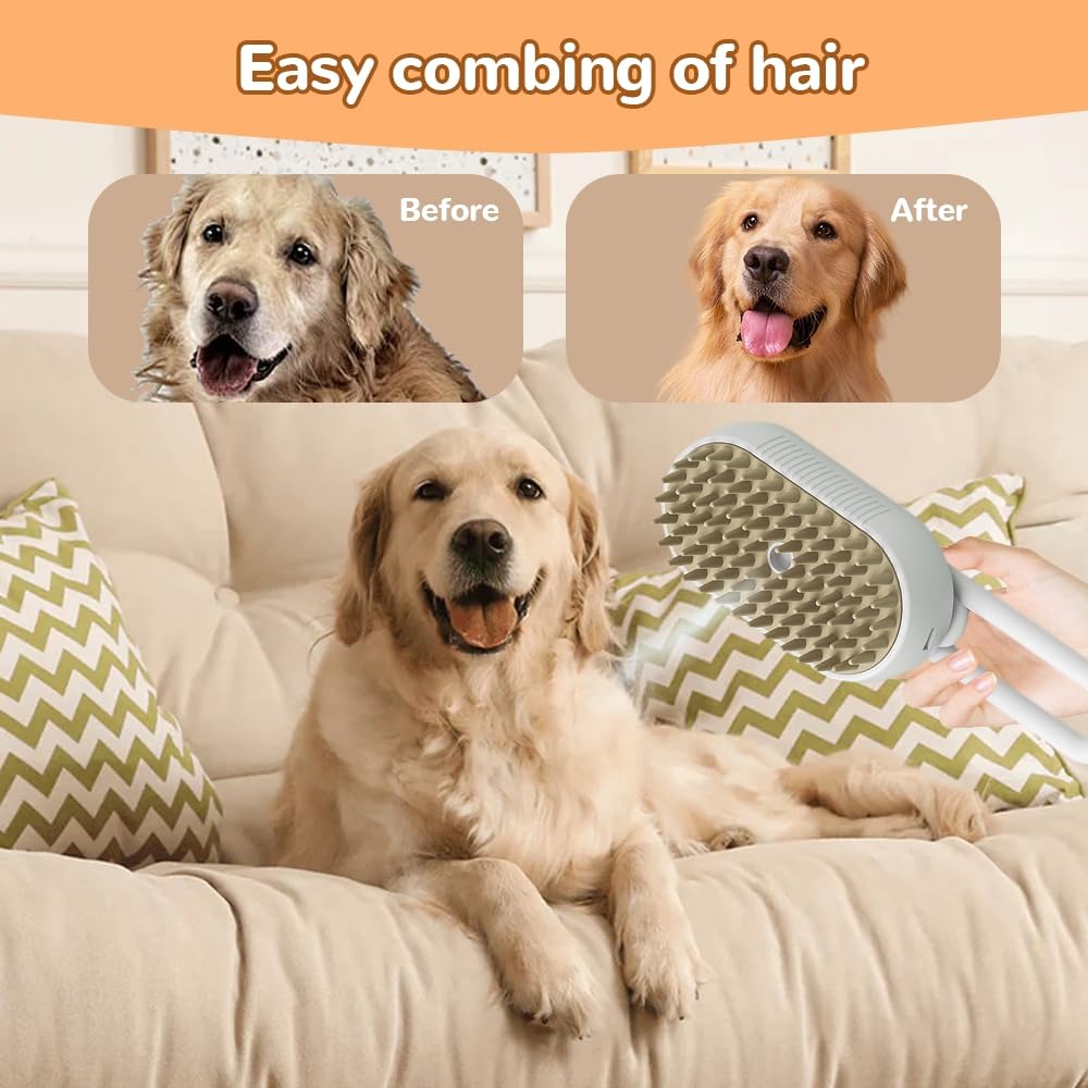 3-in-1 Pet Grooming Brush with Built-in Spray &amp; Hair Collection - Detangles, Cleans, and Massages
