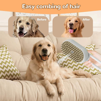3-in-1 Pet Grooming Brush with Built-in Spray &amp; Hair Collection - Detangles, Cleans, and Massages