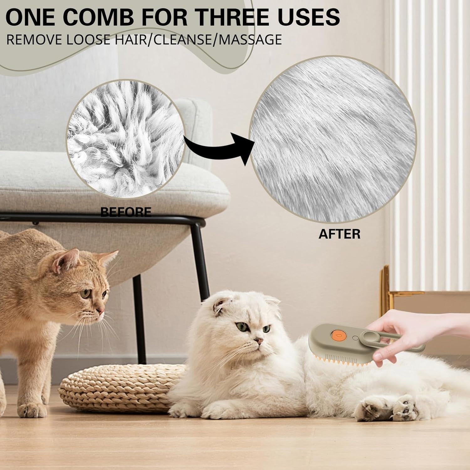 3-in-1 Pet Grooming Brush with Built-in Spray &amp; Hair Collection - Detangles, Cleans, and Massages