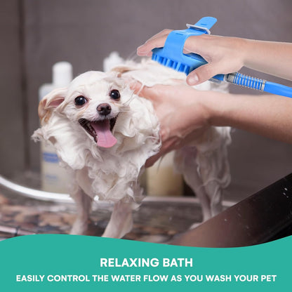 All-in-One Pet Bathing Scrubber with Built-in Brush and Adjustable Water Flow