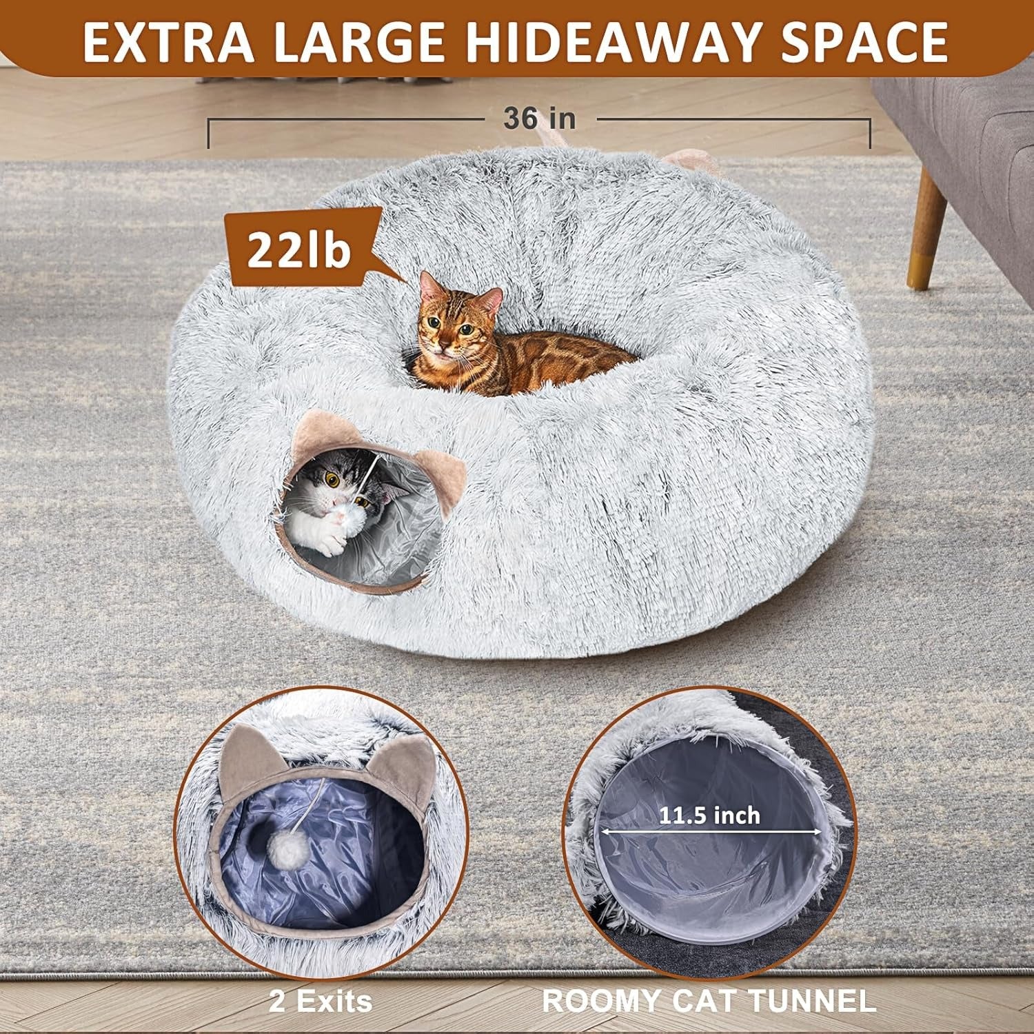 Comfy Donut Tunnel Bed for Cats - Plush, Spacious, and Fun