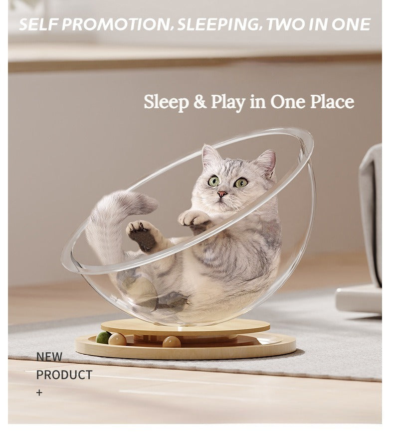 Space Capsule Cat Bed with Interactive Turntable and Mint Ball