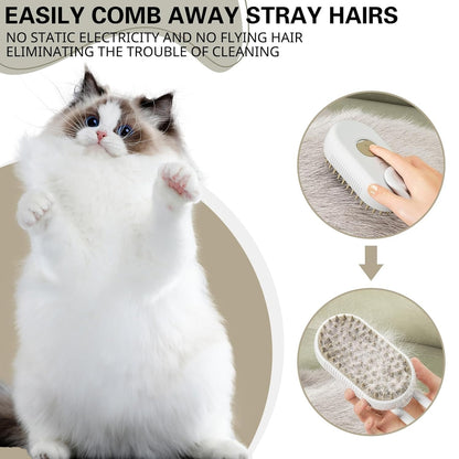 3-in-1 Pet Grooming Brush with Built-in Spray &amp; Hair Collection - Detangles, Cleans, and Massages