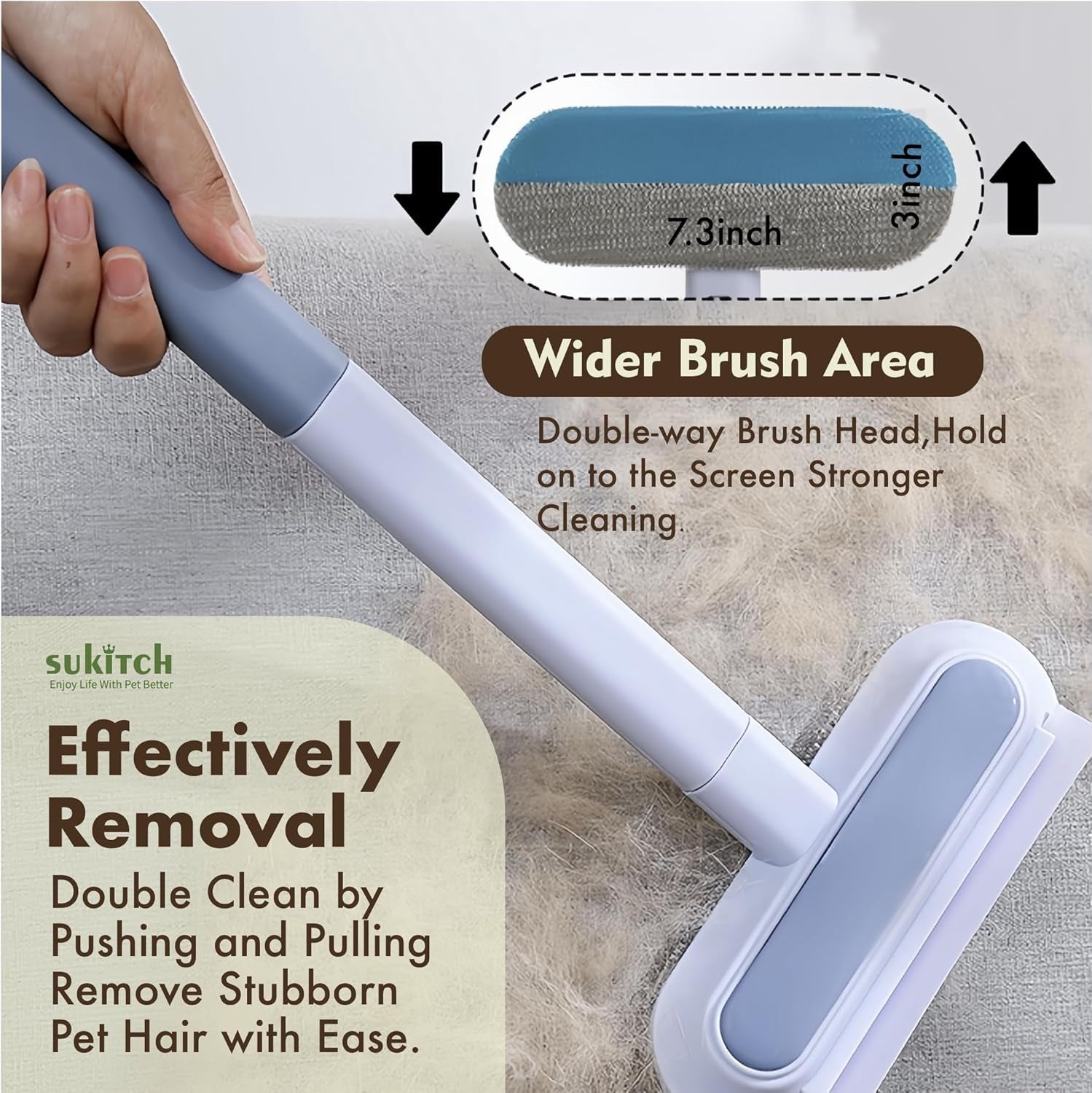 Multi-Surface Pet Hair Remover with Dual-Sided Brush - Effortless Fur Collection for Carpets, Sofas, and Clothes