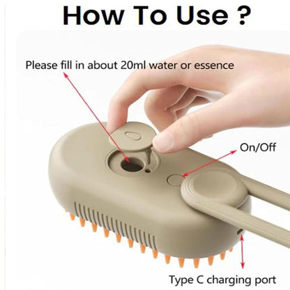 3-in-1 Pet Grooming Brush with Built-in Spray &amp; Hair Collection - Detangles, Cleans, and Massages