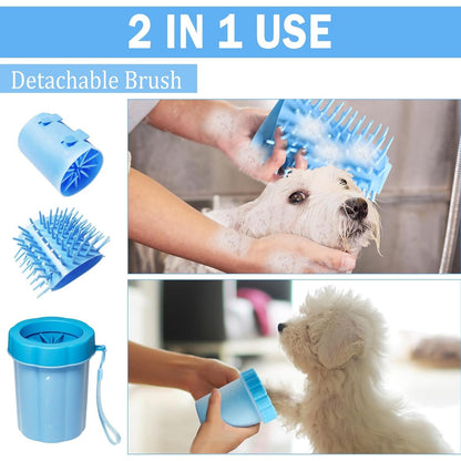 2-in-1 Dog Paw Cleaner &amp; Grooming Brush - Portable, Deep Cleaning for Paws
