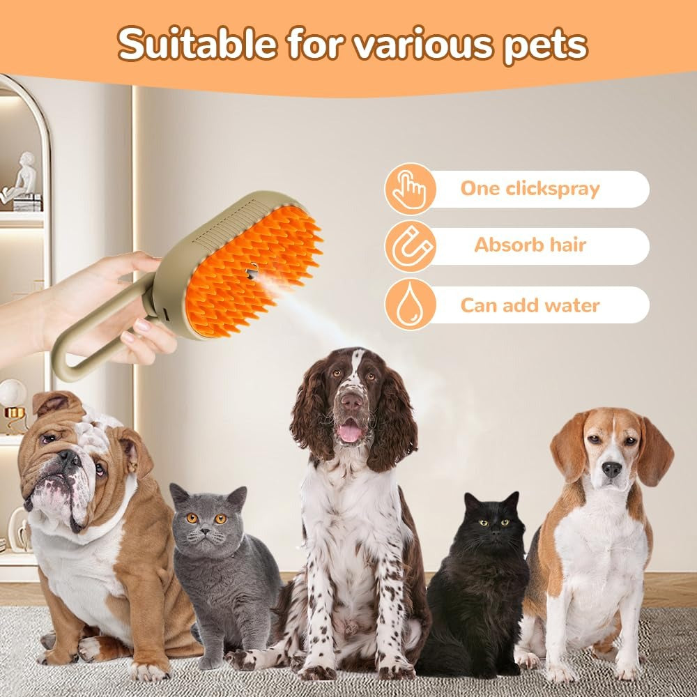 3-in-1 Pet Grooming Brush with Built-in Spray &amp; Hair Collection - Detangles, Cleans, and Massages