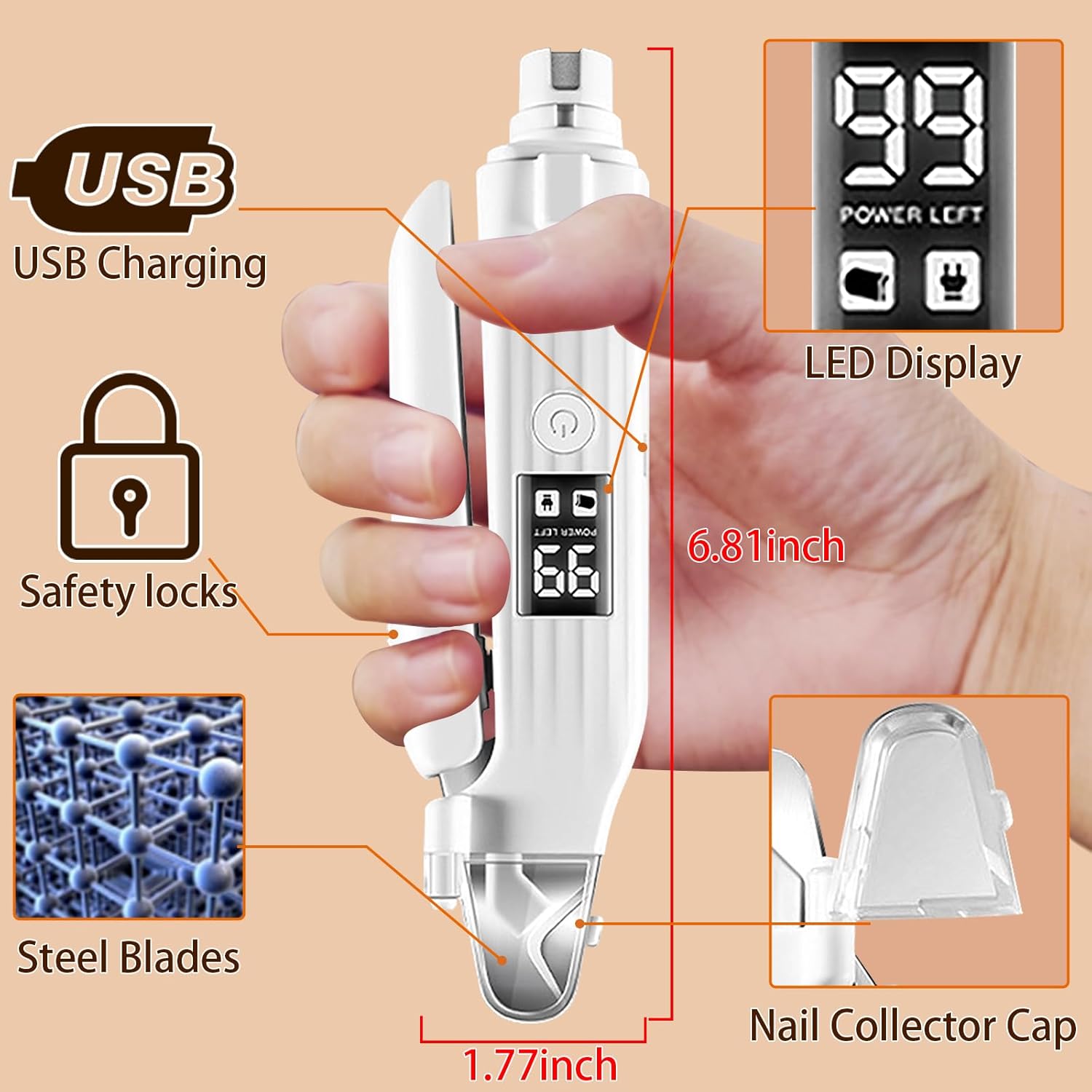 Rechargeable Pet Nail Clippers &amp; Grinder with LED Light and Nail Collector (New Version)