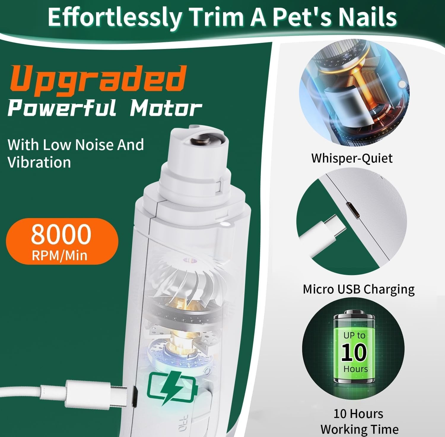 Rechargeable 2-in-1 Pet Nail Clippers and Grinder with LED Light (Old Version)