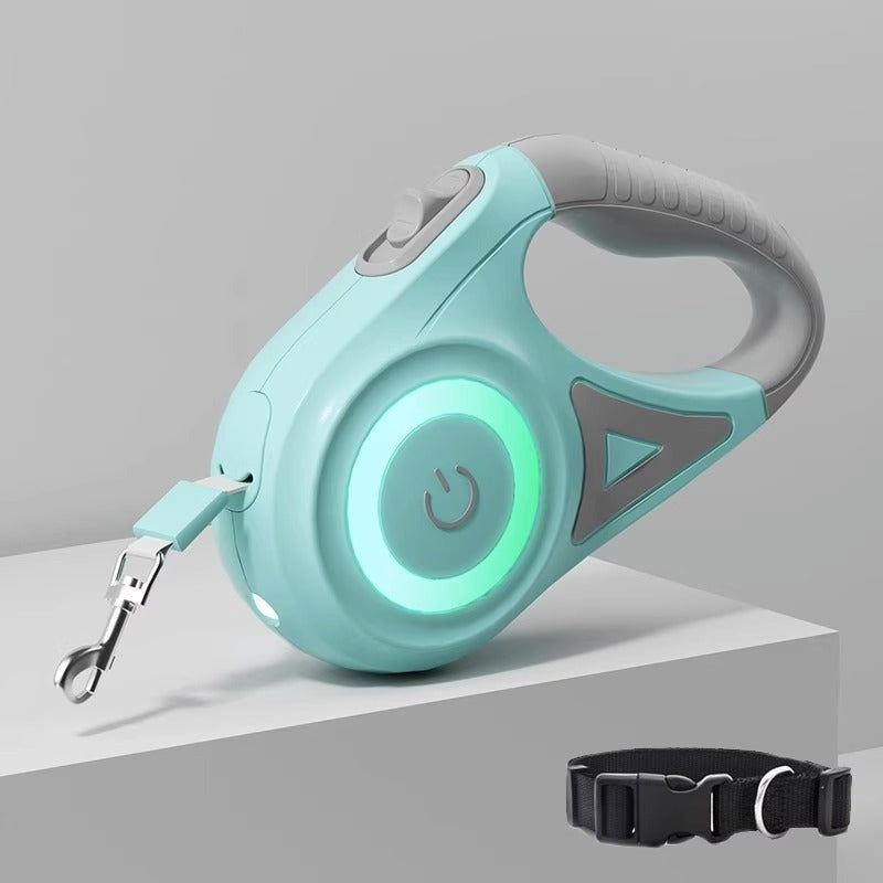 LED Dog Leash with RGB Light Ring &amp; Built-in Flashlight for Night Walks