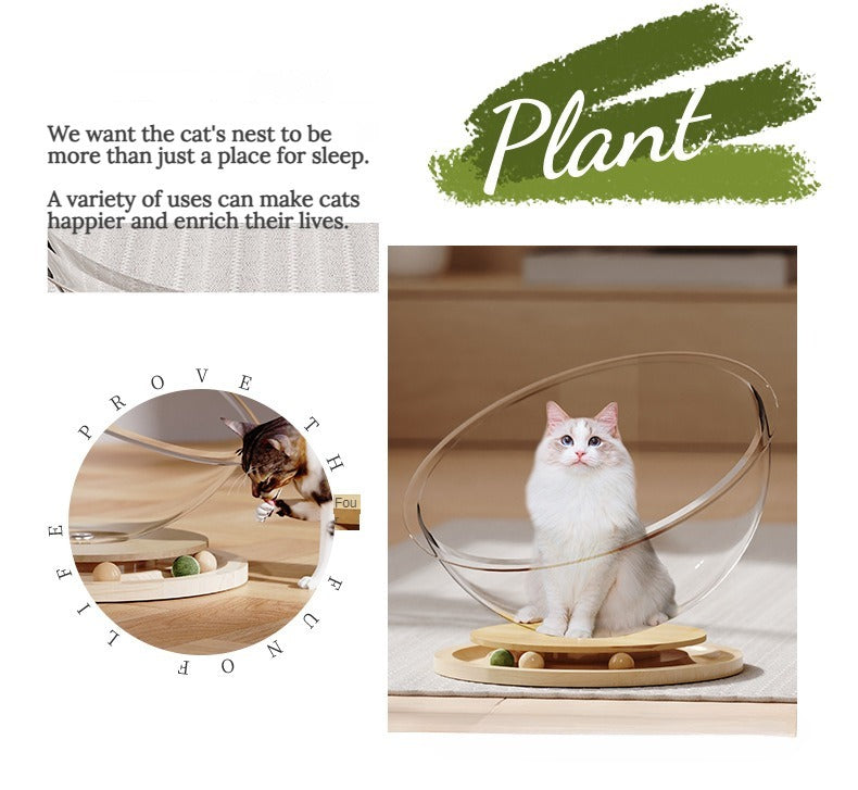 Space Capsule Cat Bed with Interactive Turntable and Mint Ball