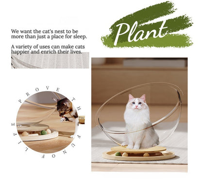 Space Capsule Cat Bed with Interactive Turntable and Mint Ball